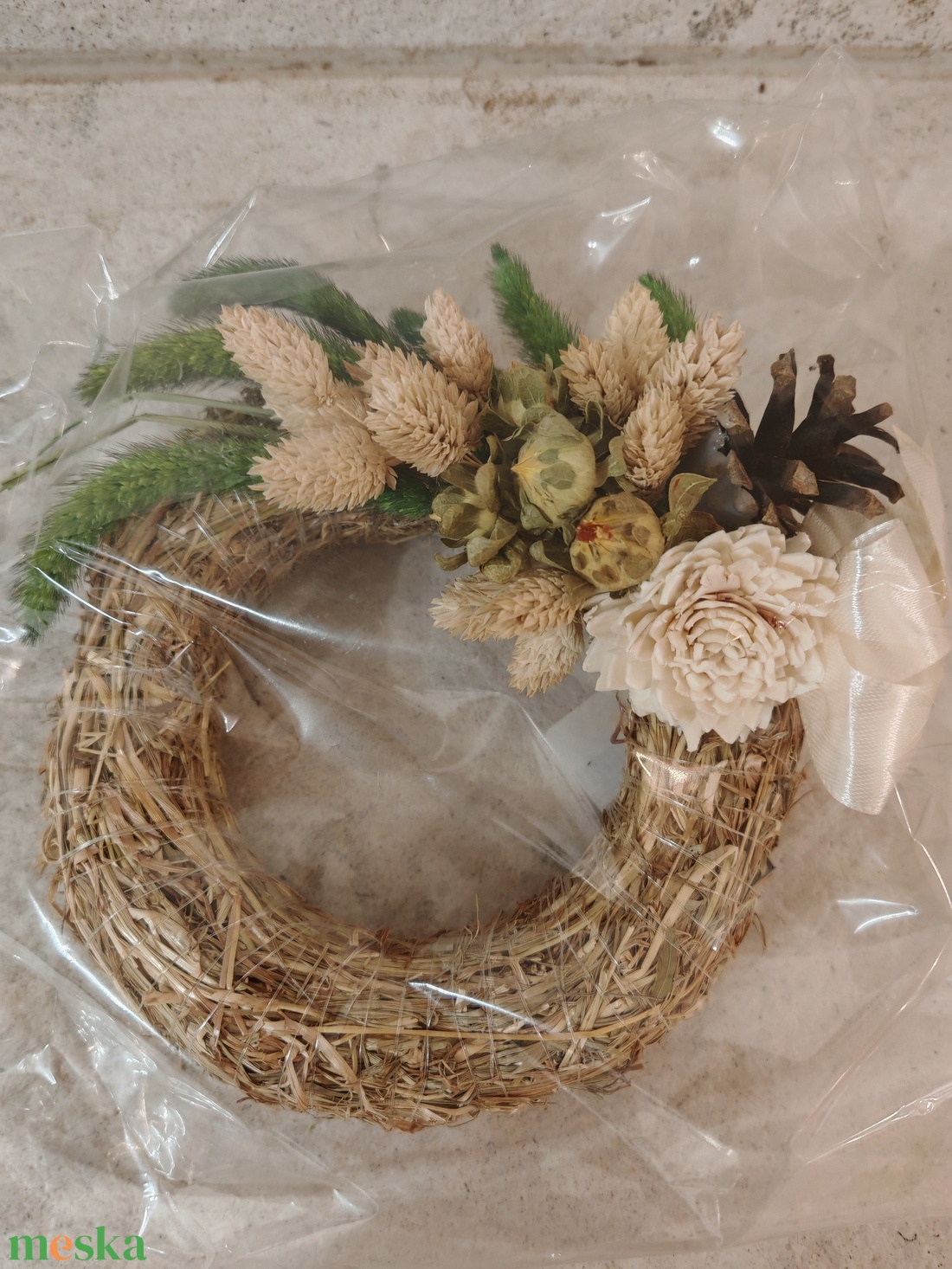 Díszített szalma koszorú  - otthon & életmód - dekoráció - ajtó- és ablak dekoráció - ajtódísz & kopogtató - Meska.hu