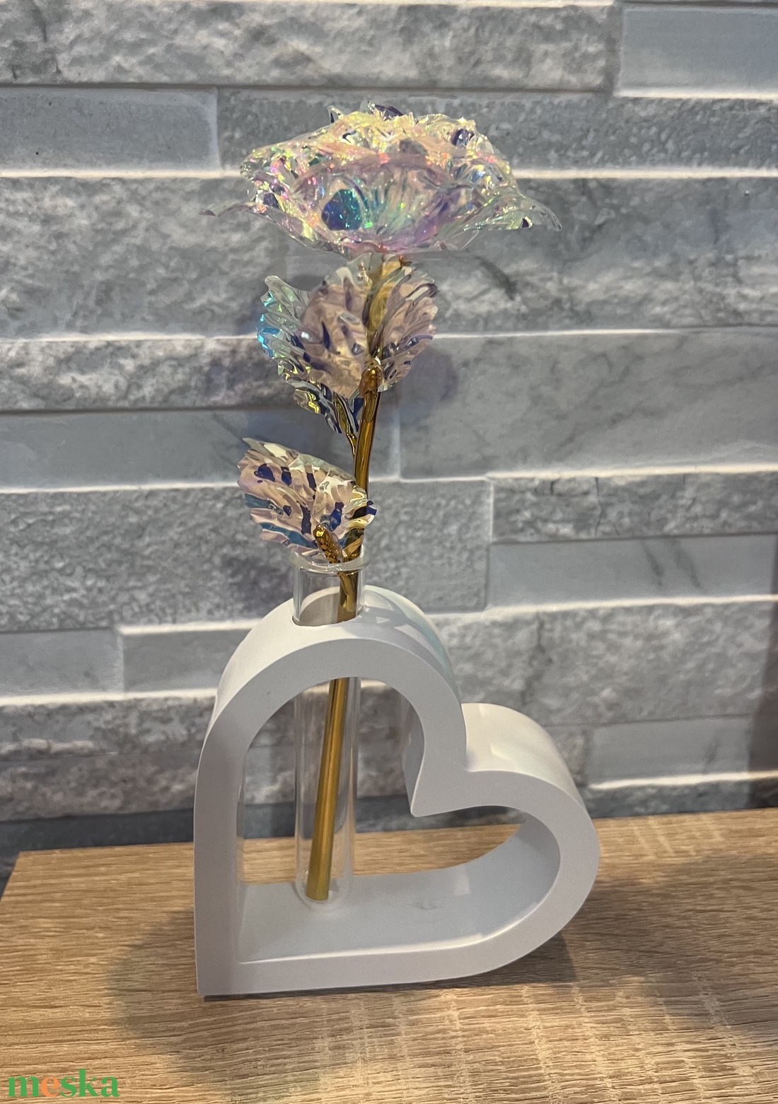 Szív alakú váza virággal - otthon & életmód - dekoráció - asztal és polc dekoráció - asztaldísz - Meska.hu