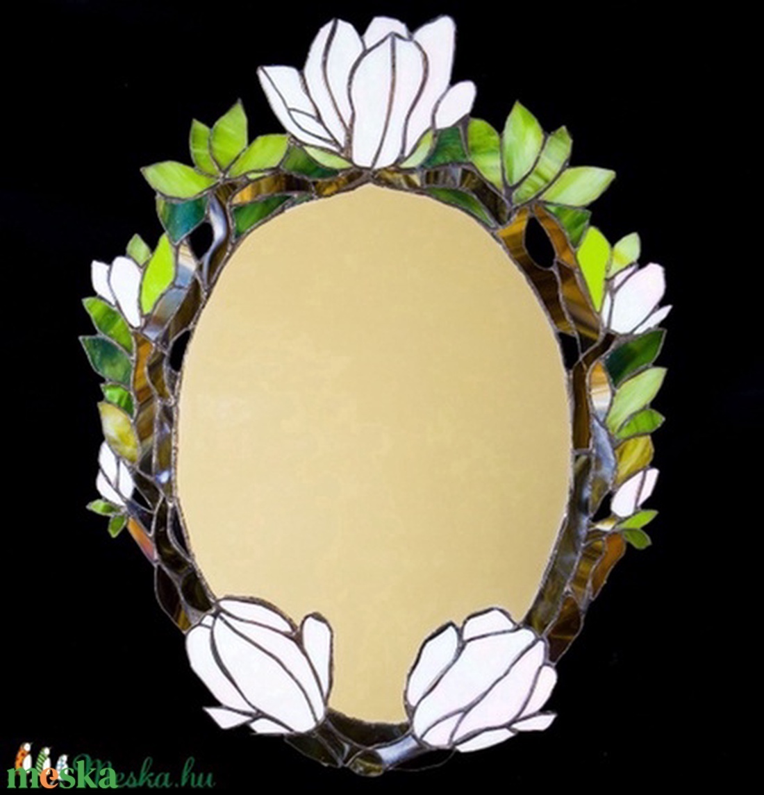 Fehér magnóliás tiffany tükör - otthon & életmód - dekoráció - tükör - Meska.hu
