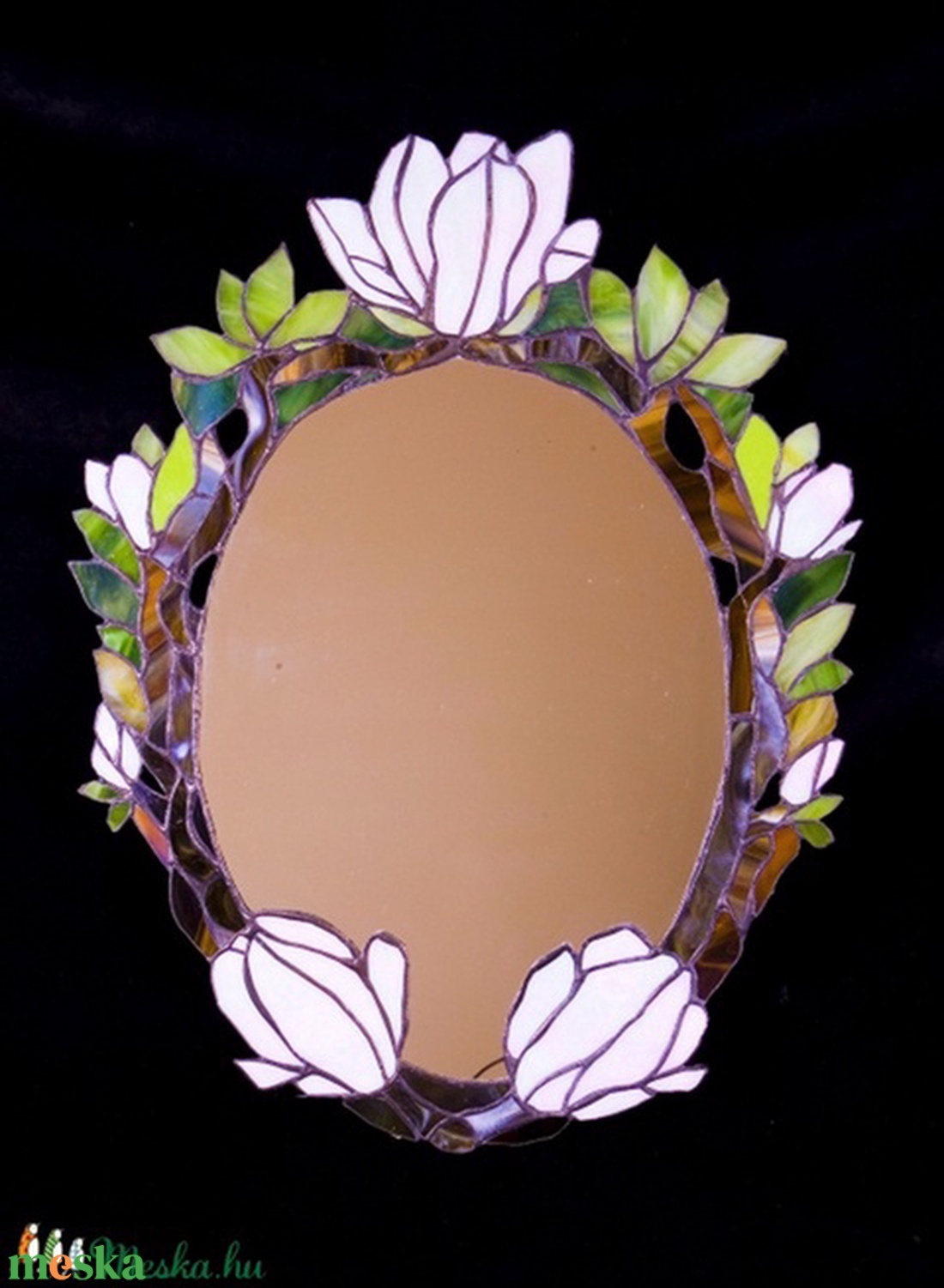Fehér magnóliás tiffany tükör - otthon & életmód - dekoráció - tükör - Meska.hu