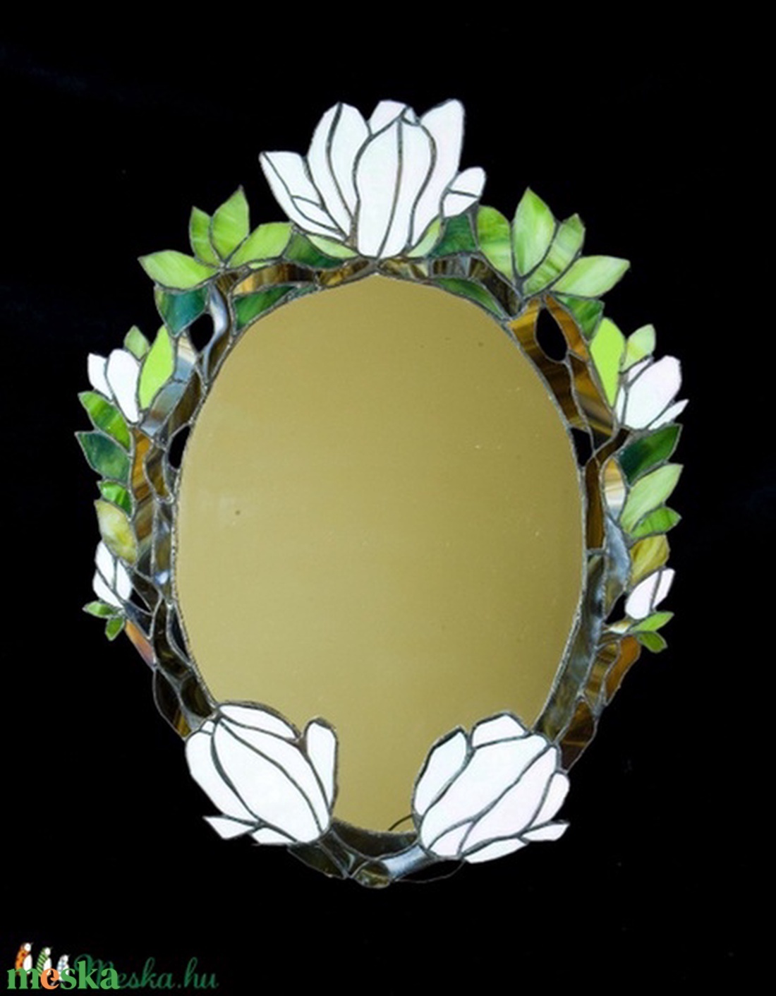 Fehér magnóliás tiffany tükör - otthon & életmód - dekoráció - tükör - Meska.hu