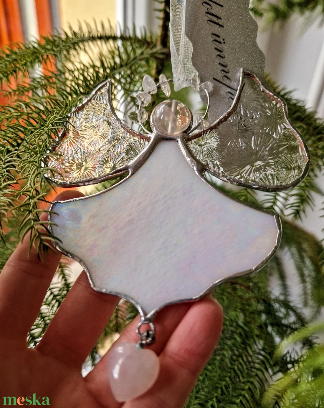 Kristályangyal opálos színben - karácsony - karácsonyi lakásdekoráció - karácsonyi ablakdíszek, ablakmatricák - Meska.hu