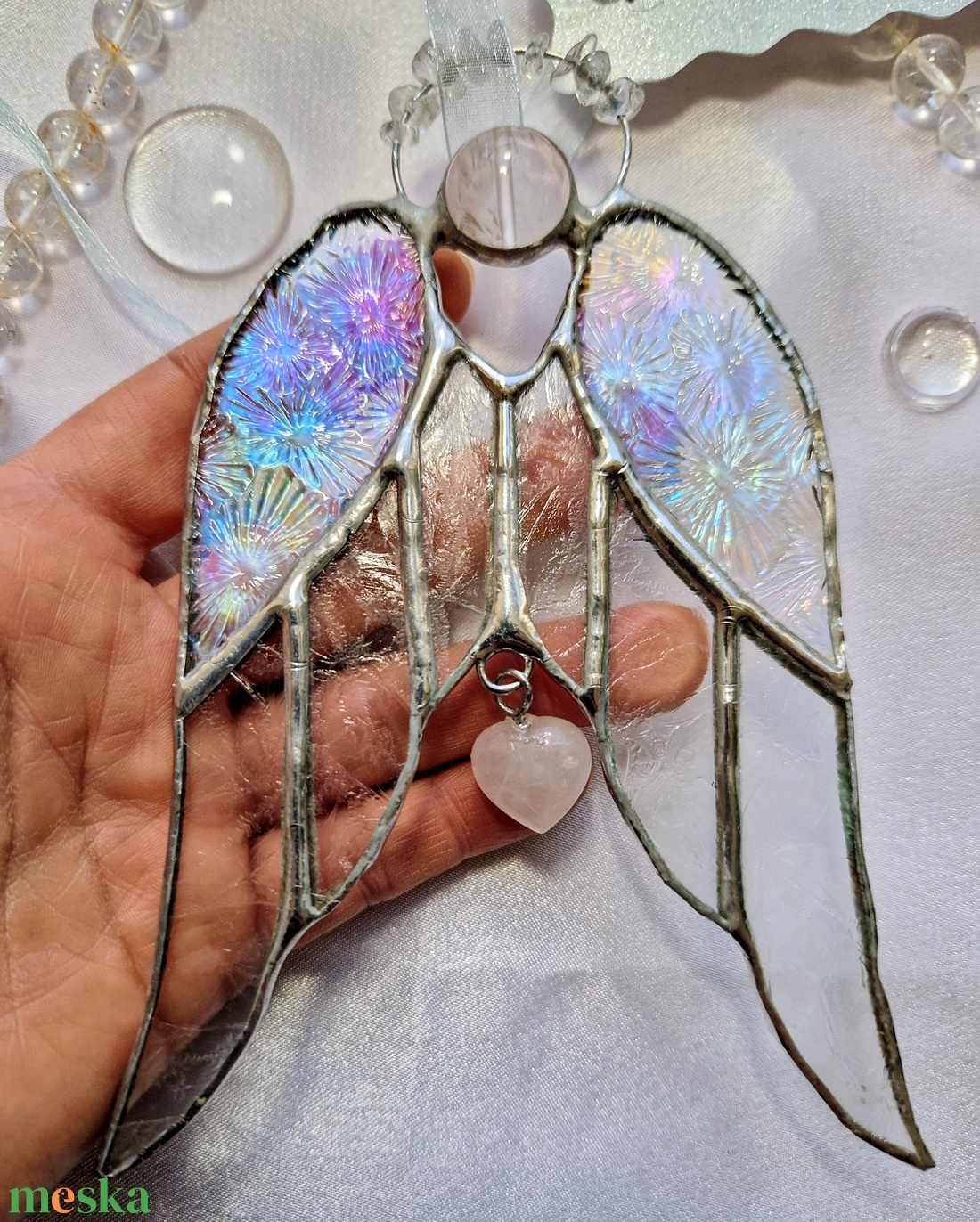 Csupaszárny kristályangyal jégvirágos üveggel - karácsony - karácsonyi lakásdekoráció - karácsonyi ablakdíszek, ablakmatricák - Meska.hu