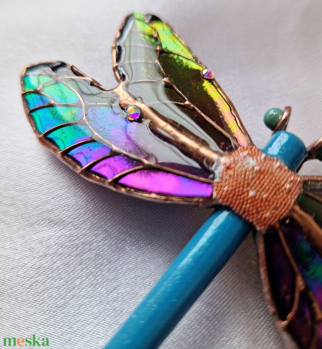 Szecessziós hajtű, francia hajcsat szitakötővel tiffany-ból - ruha & divat - hajdísz & hajcsat - hajcsat & hajtű - Meska.hu