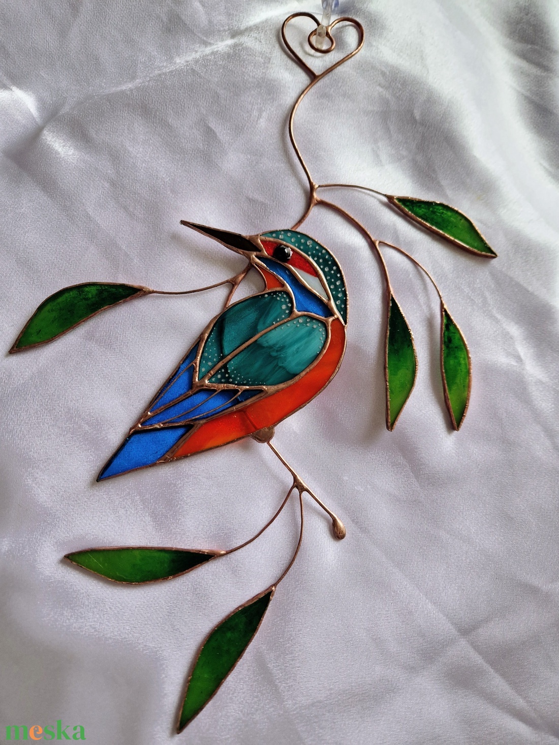 Jégmadár fűzfaágon ablakdísz - otthon & életmód - dekoráció - ajtó- és ablak dekoráció - ablakdísz - Meska.hu