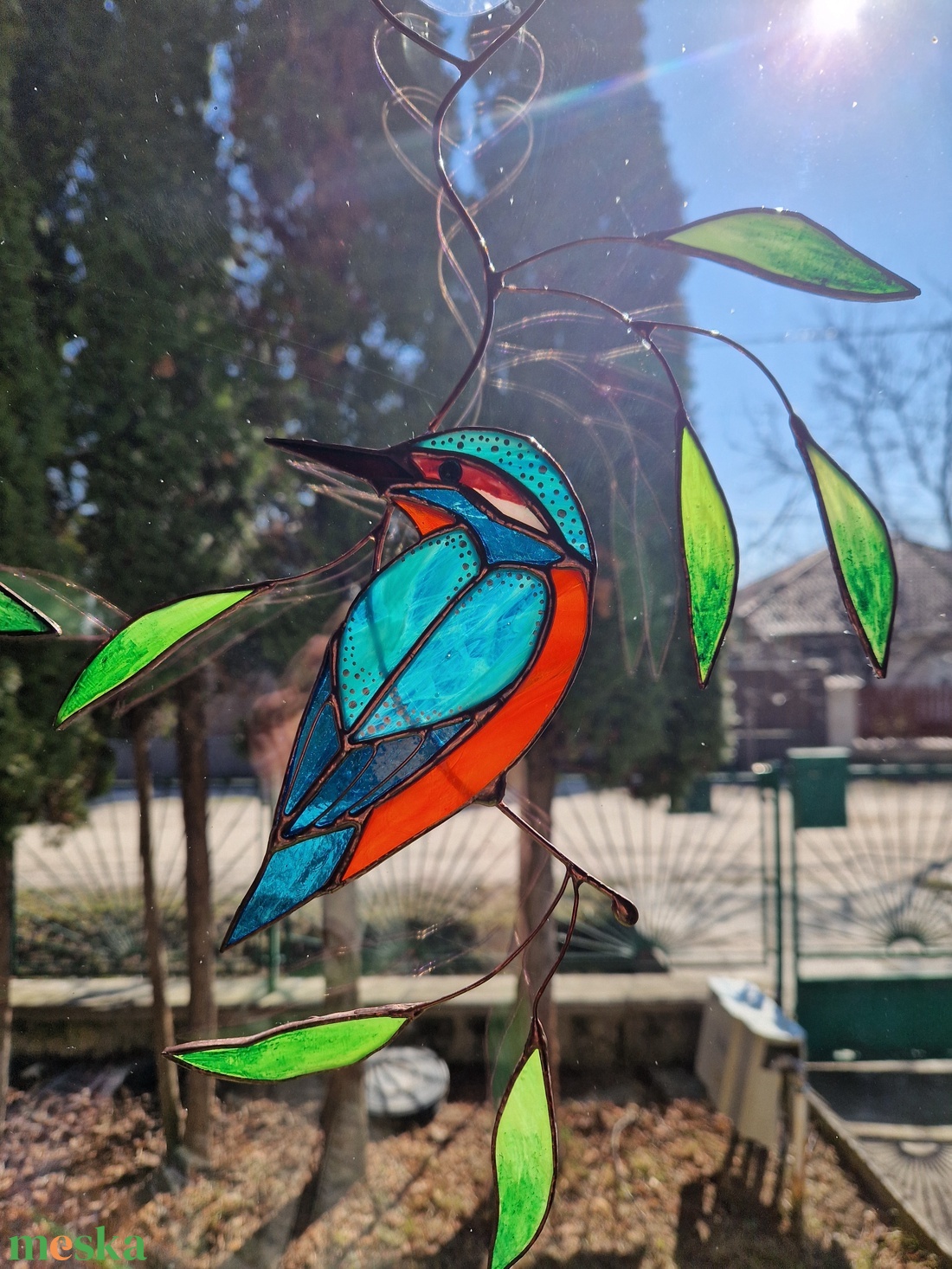 Jégmadár fűzfaágon ablakdísz - otthon & életmód - dekoráció - ajtó- és ablak dekoráció - ablakdísz - Meska.hu