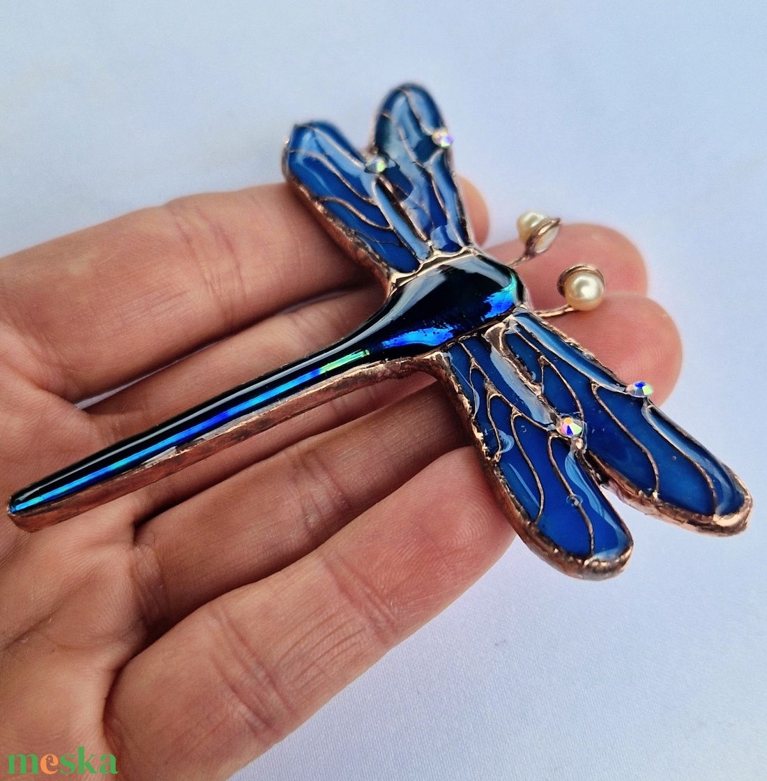 Art Nuovo kék szitakötő- bross II. - ékszer - kitűző és bross - Meska.hu