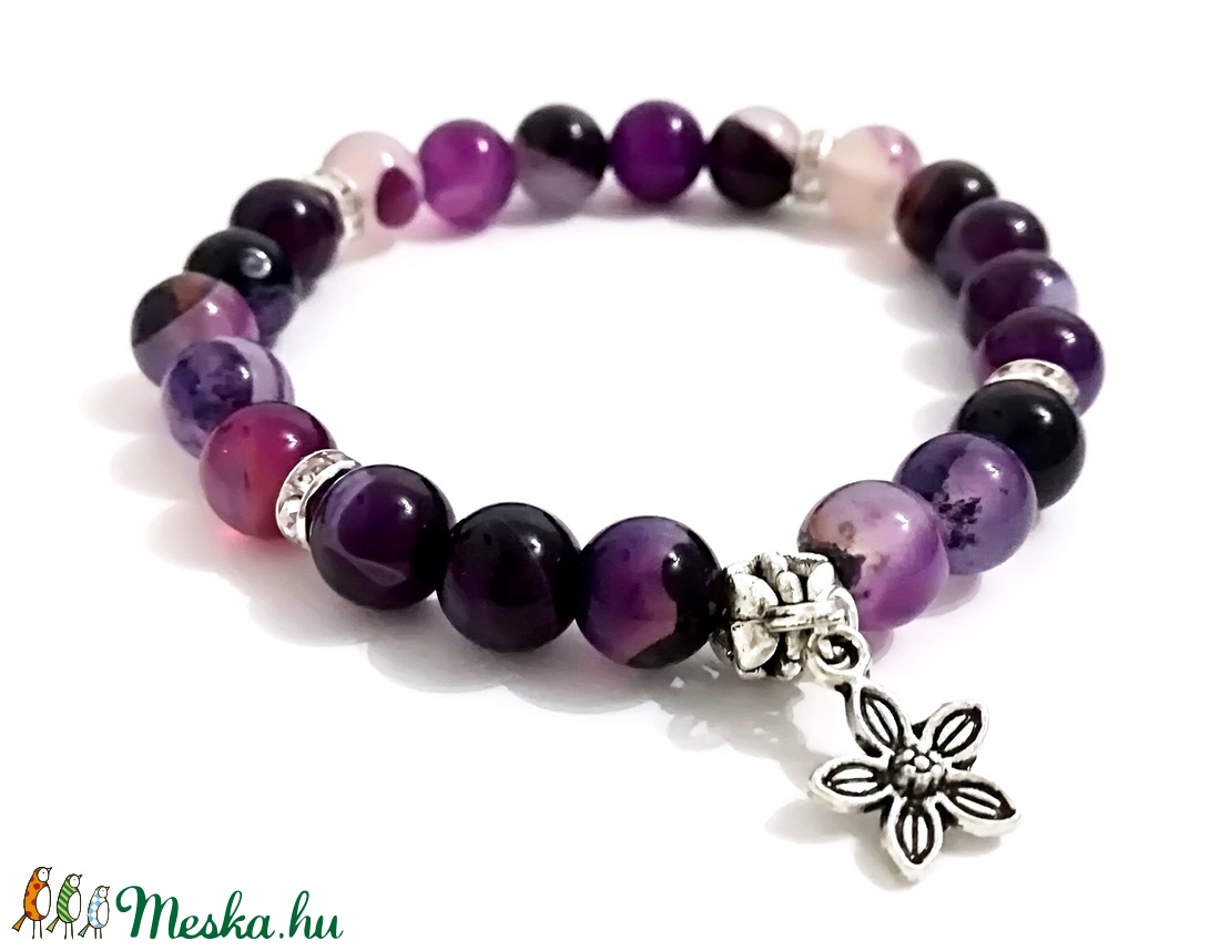 Purple stone karkötő virágos díszítéssel - - Meska.hu Purple stone karkötő virágos díszítéssel - - Meska.hu