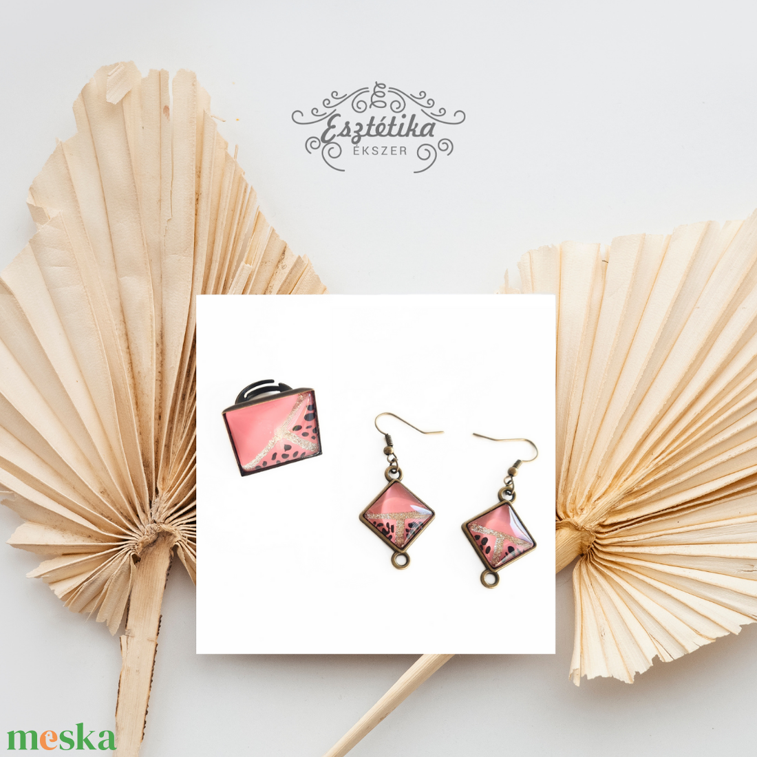 Pink fülbevaló és gyűrű ékszerszett bronz foglalatban - ékszer - ékszerszett - Meska.hu Pink fülbevaló és gyűrű ékszerszett bronz foglalatban - ékszer - ékszerszett - Meska.hu