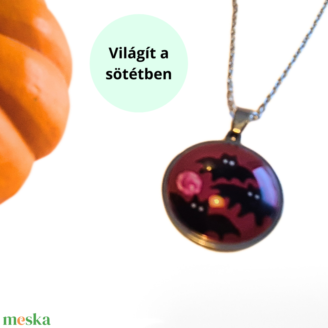 Denevér mintás nyaklánc - FLUORESZKÁLÓ - ékszer - nyaklánc - medálos nyaklánc - Meska.hu