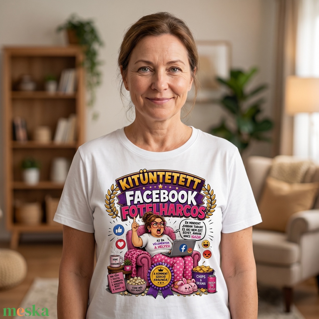 Fehér, nyomtatott póló, facebook fotelharcos - ruha & divat - férfi ruha - póló - Meska.hu