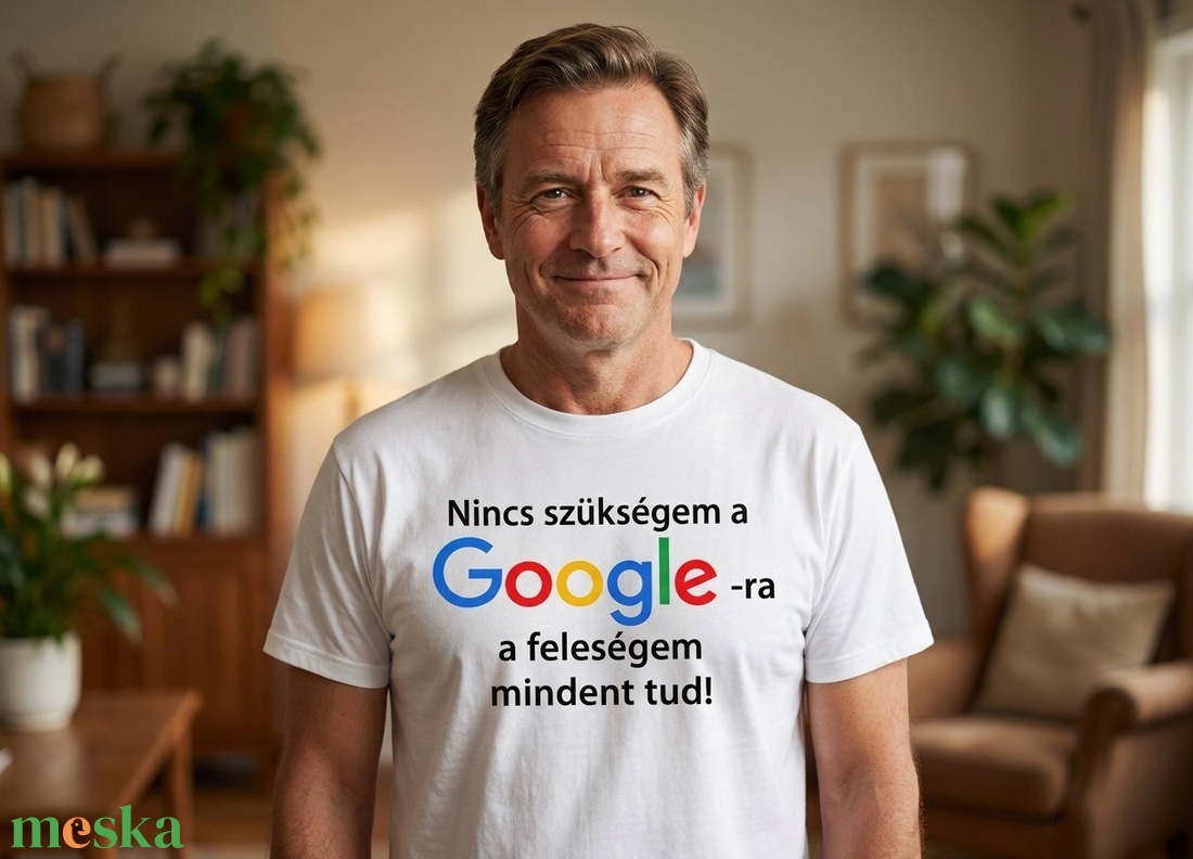 Fehér, nyomtatott póló, Nincs szüksegem Google - ruha & divat - férfi ruha - póló - Meska.hu