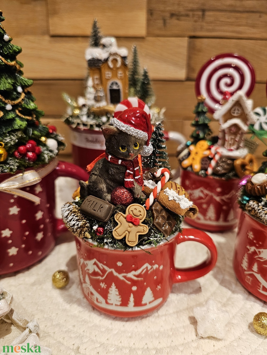 Cicás adventi bögrés dekoráció - karácsony - karácsonyi lakásdekoráció - karácsonyi lakásdíszek - Meska.hu