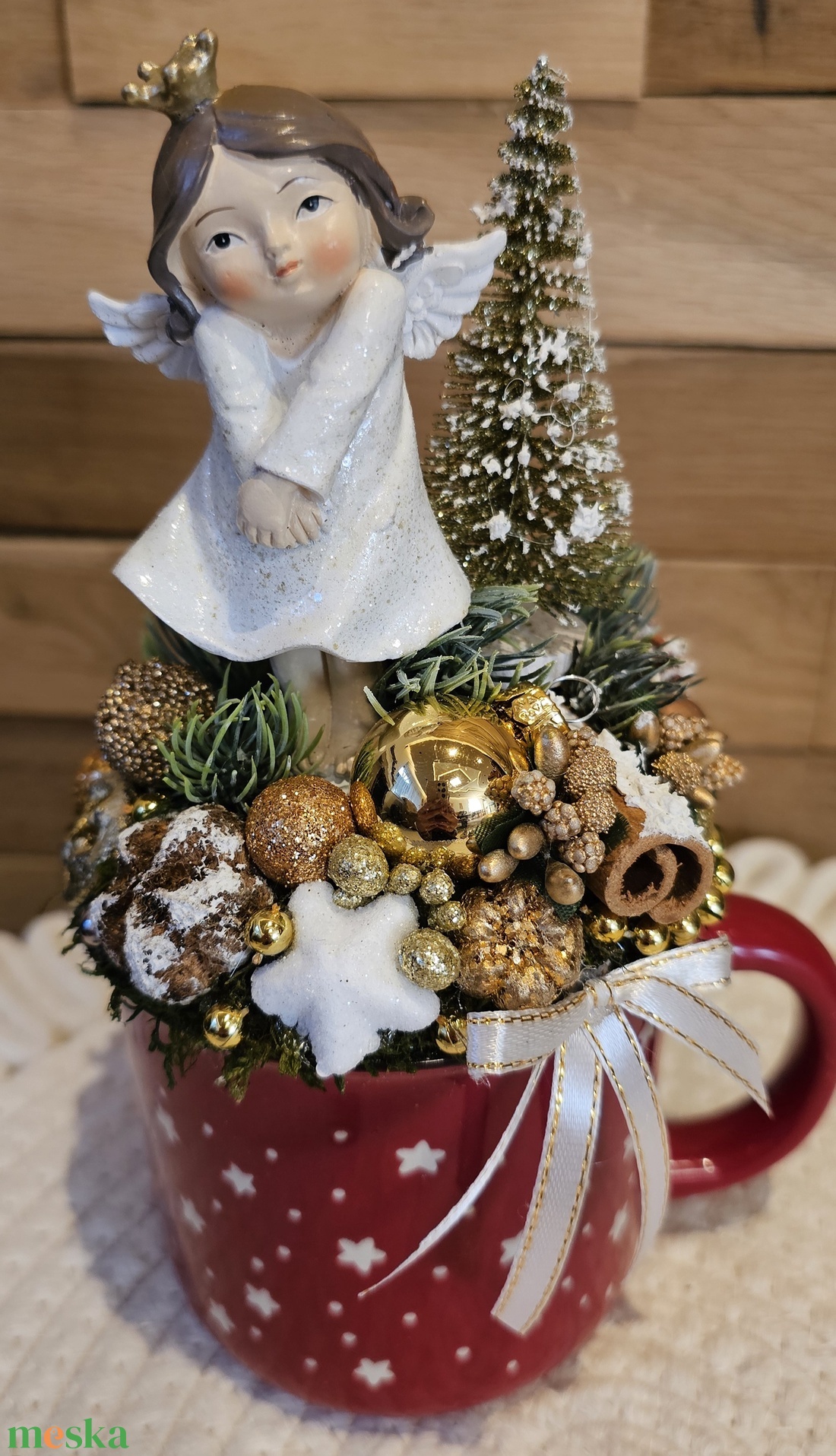 Angyalkás adventi bögrés dekoráció - karácsony - karácsonyi lakásdekoráció - karácsonyi lakásdíszek - Meska.hu