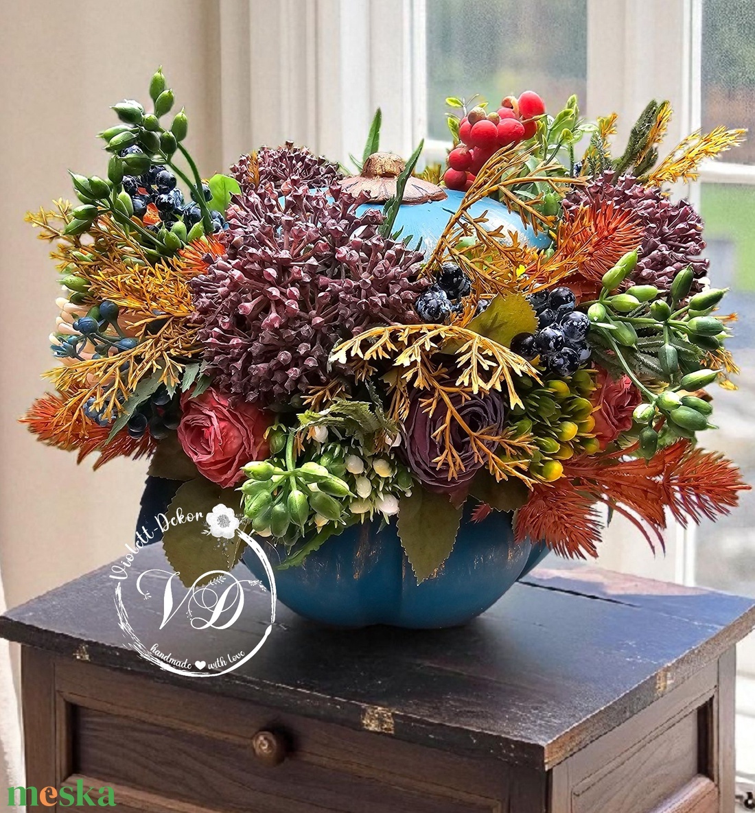 Türkiz beton tök dekoráció - otthon & életmód - dekoráció - halloween - halloweeni tök - Meska.hu