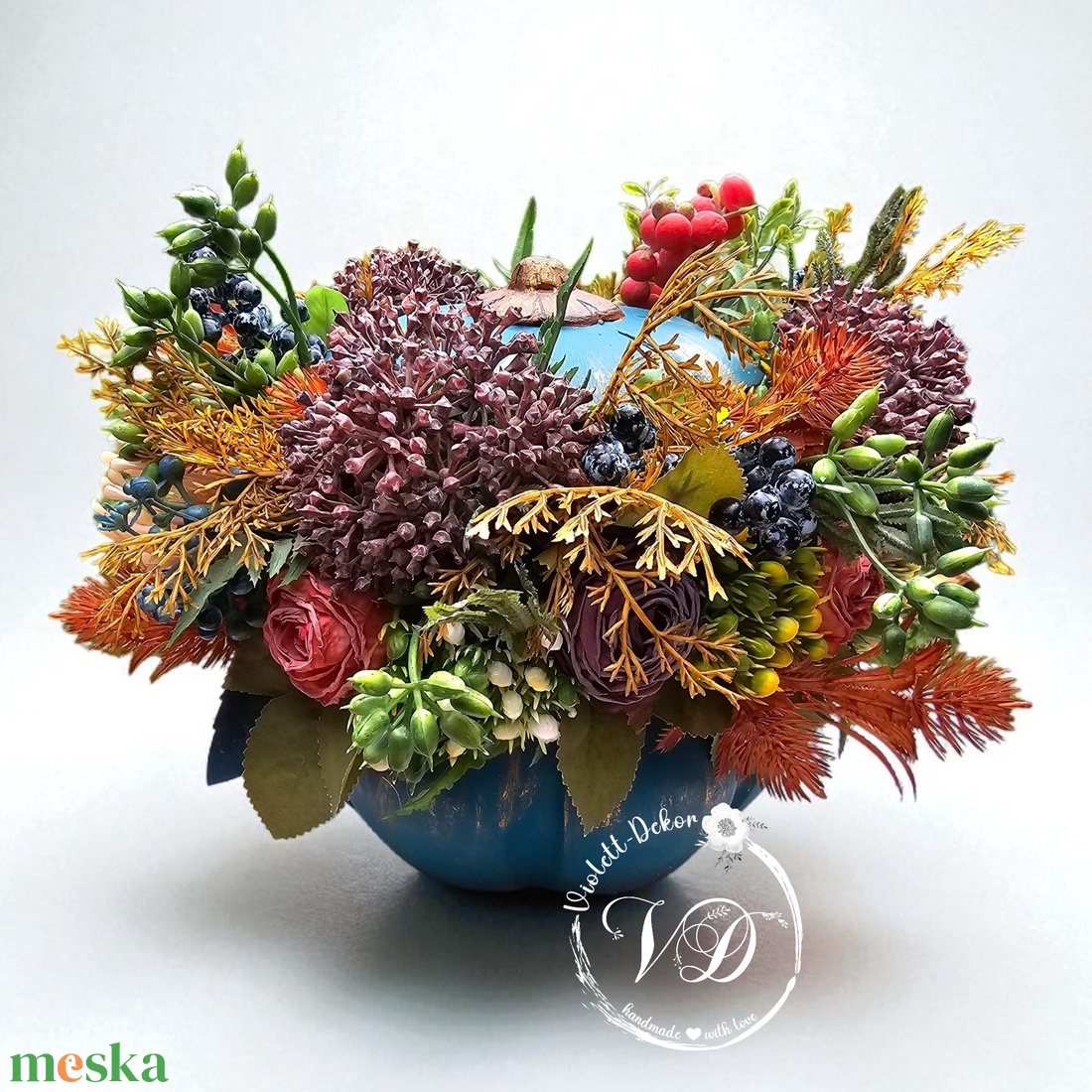 Türkiz beton tök dekoráció - otthon & életmód - dekoráció - halloween - halloweeni tök - Meska.hu