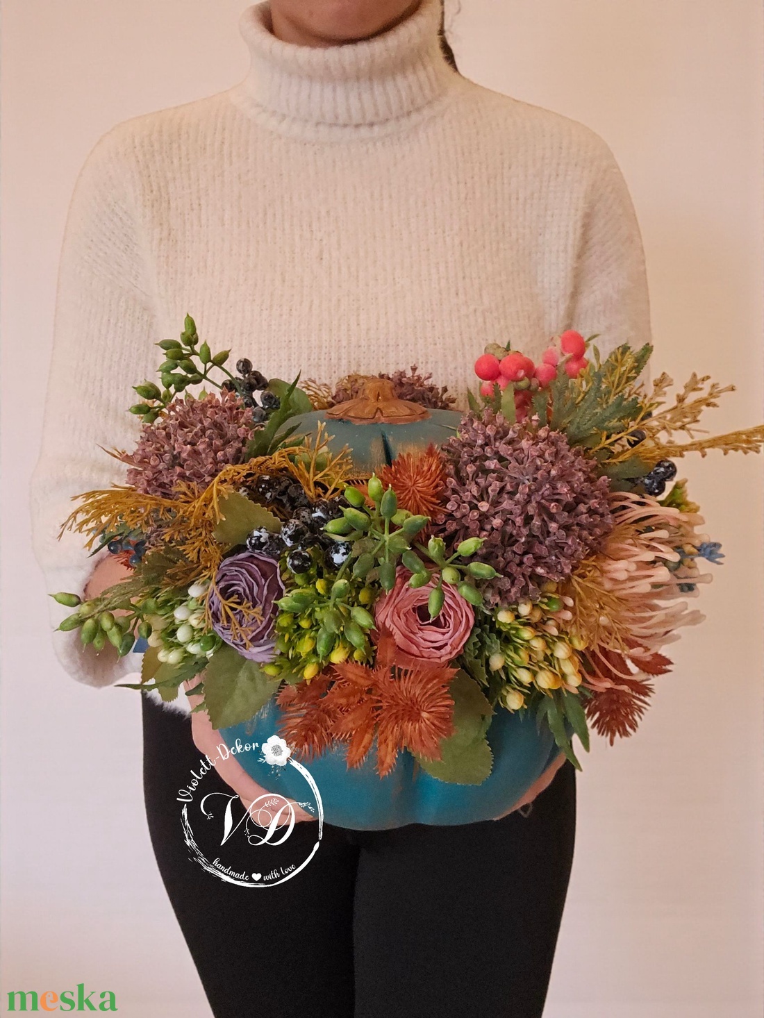 Türkiz beton tök dekoráció - otthon & életmód - dekoráció - halloween - halloweeni tök - Meska.hu