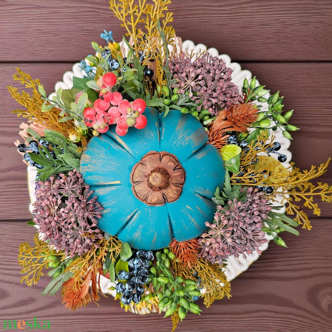 Türkiz beton tök dekoráció - otthon & életmód - dekoráció - halloween - halloweeni tök - Meska.hu