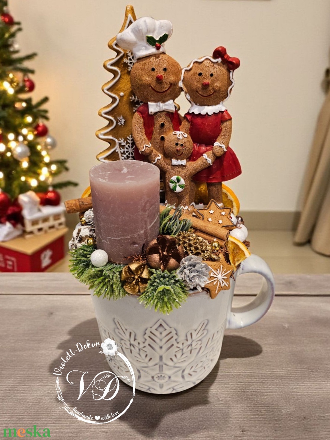 Mézeskalács jelenetes óriás bögrés dekoráció - karácsony - karácsonyi lakásdekoráció - ünnepi asztaldekoráció - Meska.hu