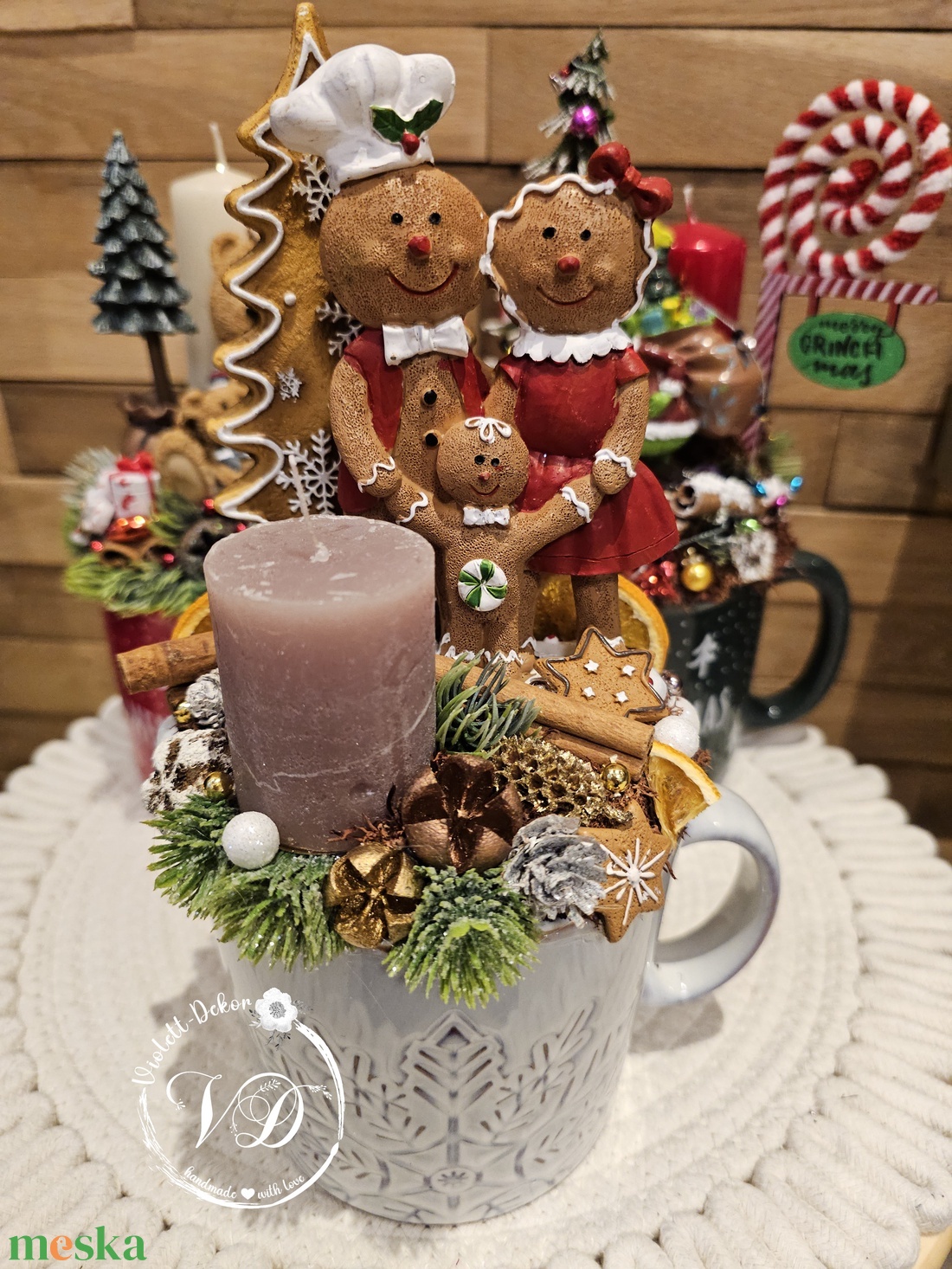 Mézeskalács jelenetes óriás bögrés dekoráció - karácsony - karácsonyi lakásdekoráció - ünnepi asztaldekoráció - Meska.hu