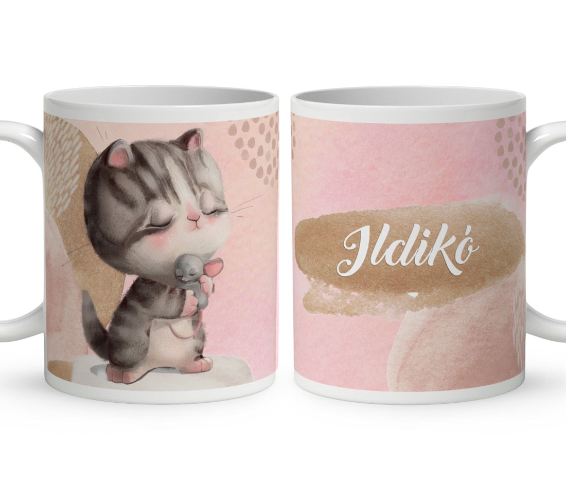 Kérd a Neveddel - Cica egér barátság mintás bögre - otthon & életmód - konyhafelszerelés, tálalás - tálalás - bögre & csésze - Meska.hu