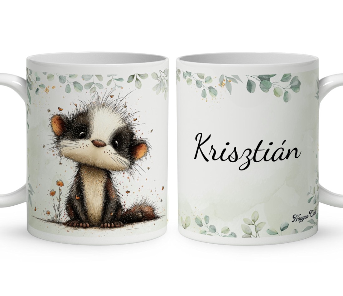 Névvel kérhető - Az erdő bölcs remetéje, a cuki borz mintás bögre - otthon & életmód - konyhafelszerelés, tálalás - tálalás - bögre & csésze - Meska.hu