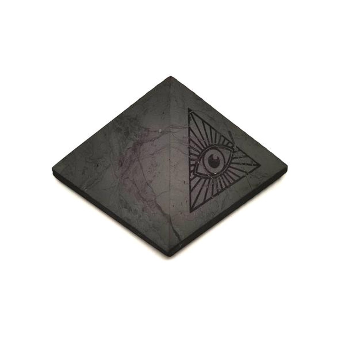 Shungit piramis gravírozott mindent látó szem 5cm - kellékek & szerszámok - ásvány alapanyag - shungit piramis - Meska.hu
