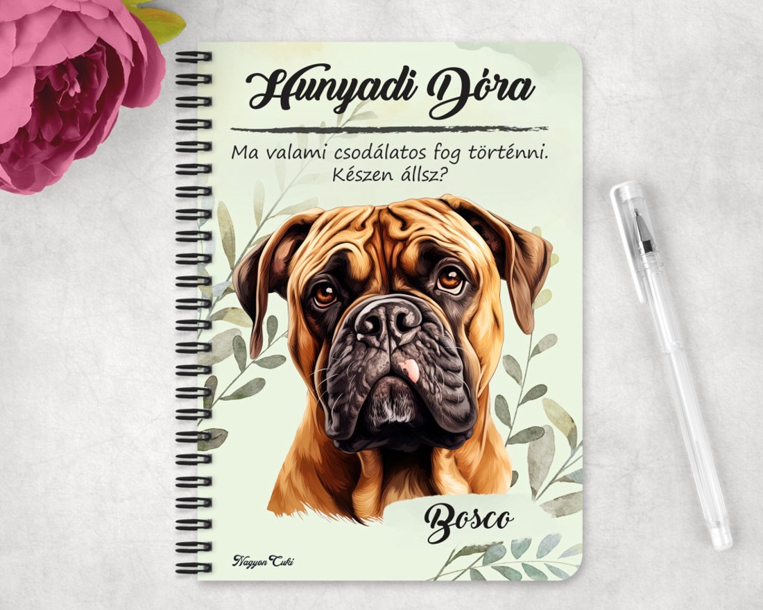 Személyre szabható - Bullmasztiff portré mintás A6-os füzet - otthon & életmód - papír, írószer - jegyzetfüzet & napló - Meska.hu