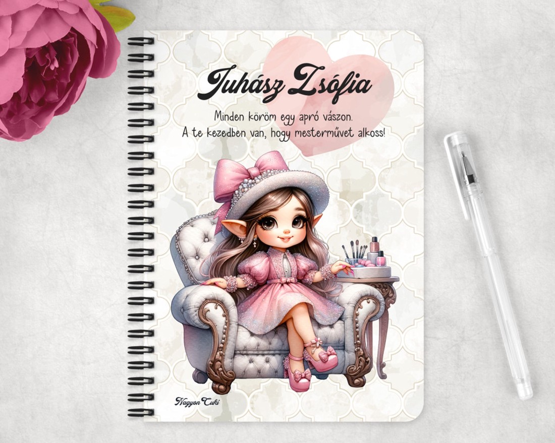 Személyre szabható - Cuki Körmös manólány mintás A6-os füzet - otthon & életmód - papír, írószer - jegyzetfüzet & napló - Meska.hu