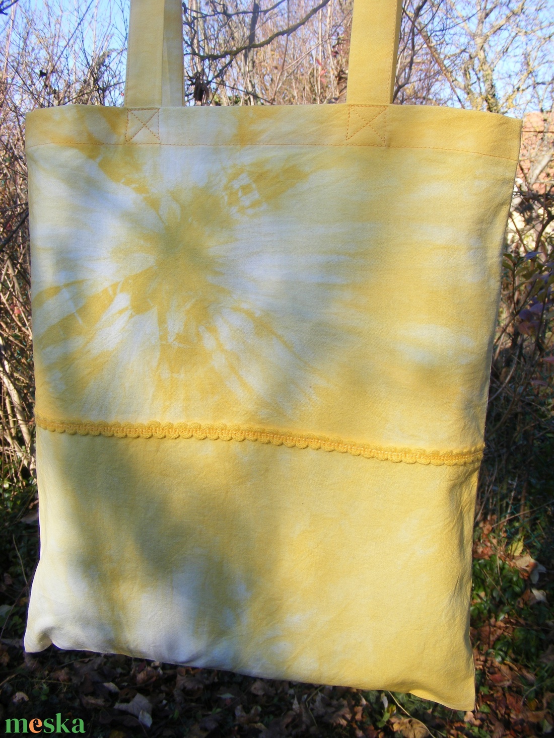Sárga batikolt vászontáska - táska & tok - bevásárlás & shopper táska - shopper, textiltáska, szatyor - Meska.hu