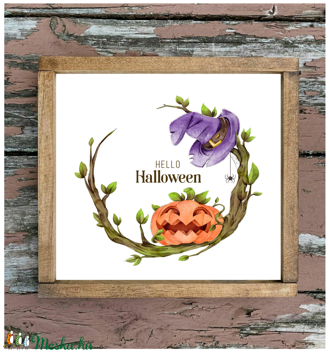 Hello Halloween 20x20 cm fa tábla - otthon & életmód - dekoráció - Meska.hu