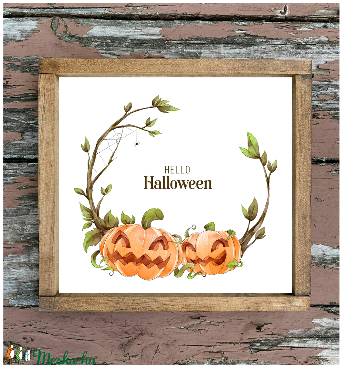 Hello Halloween 20x20 cm fa tábla - otthon & életmód - dekoráció - Meska.hu