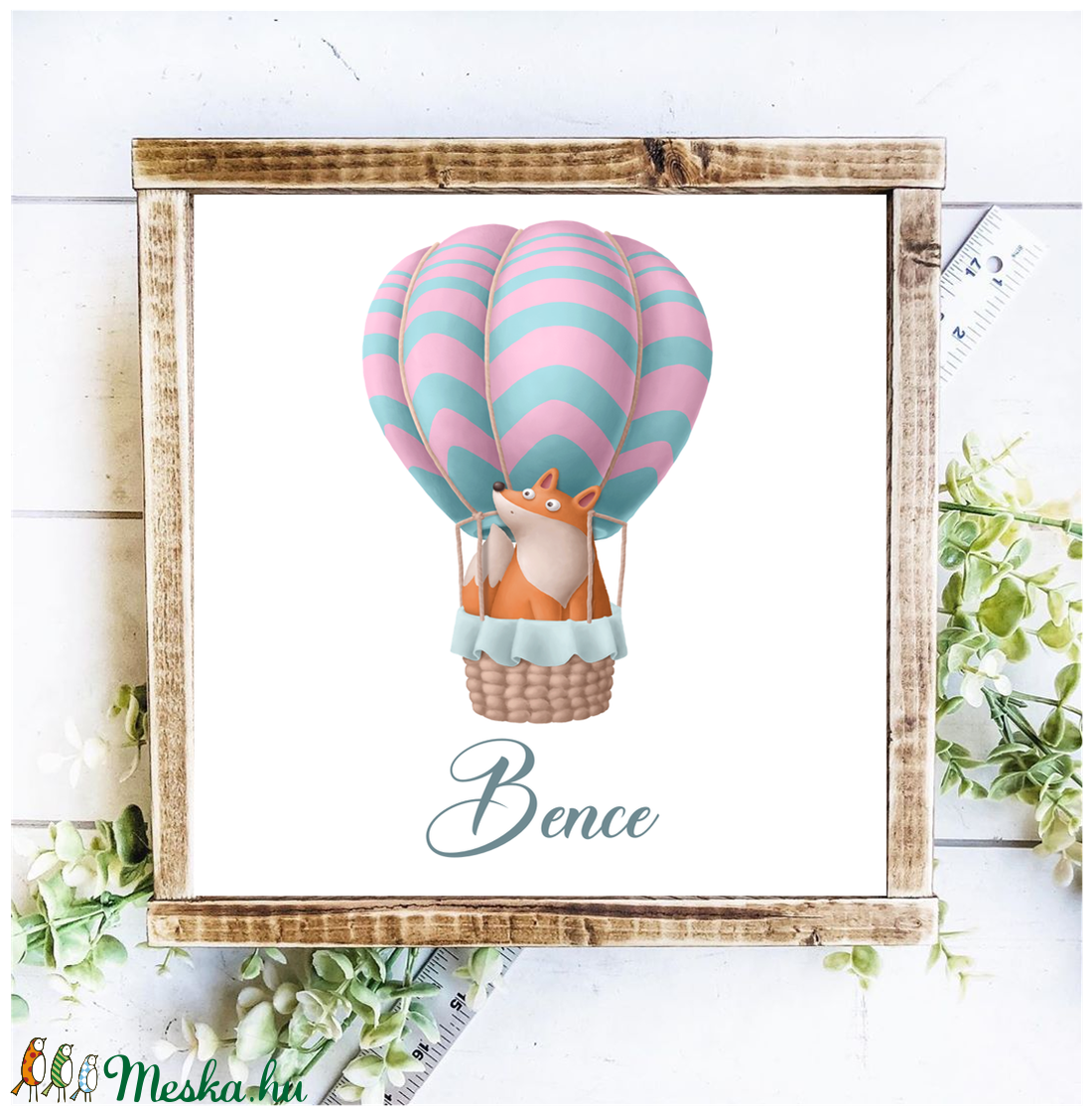 Hőlégballon - róka 30x20 cm fa tábla gyerekszobába-babaszobába - otthon & életmód - dekoráció - Meska.hu