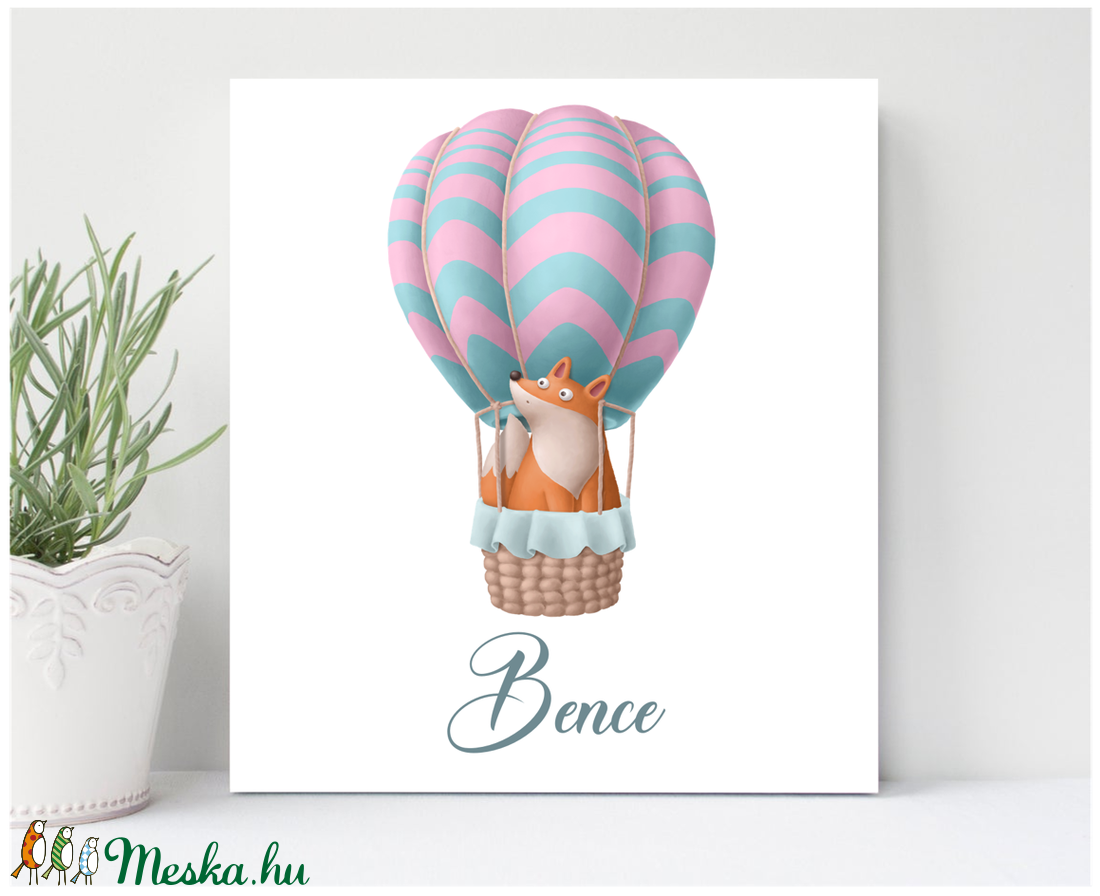 Hőlégballon - róka 30x20 cm fa tábla gyerekszobába-babaszobába - otthon & életmód - dekoráció - Meska.hu
