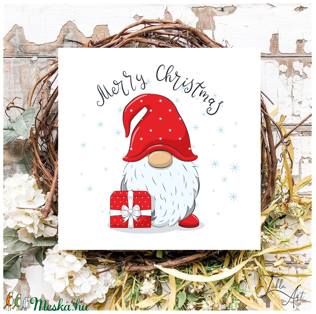 Merry Christmas manó 20x20 cm fa tábla - karácsony - karácsonyi lakásdekoráció - Meska.hu