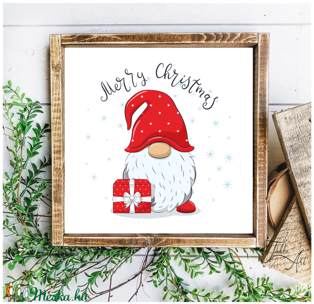 Merry Christmas manó 20x20 cm fa tábla - karácsony - karácsonyi lakásdekoráció - Meska.hu