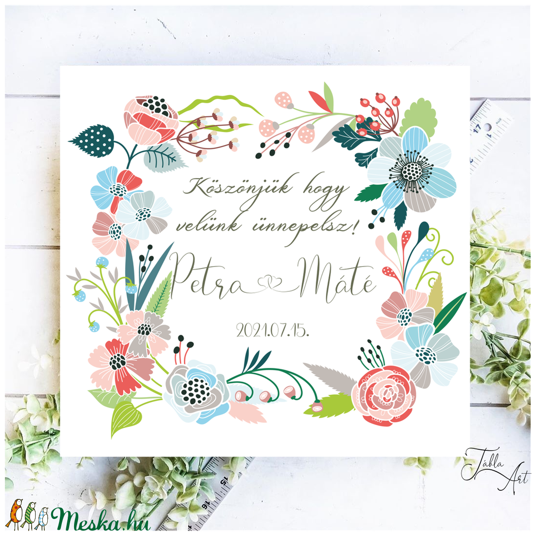 Köszönjük hogy velunk ünnepelsz 30x30 cm fa tábla - esküvőre - esküvő - dekoráció - helyszíni dekor - Meska.hu