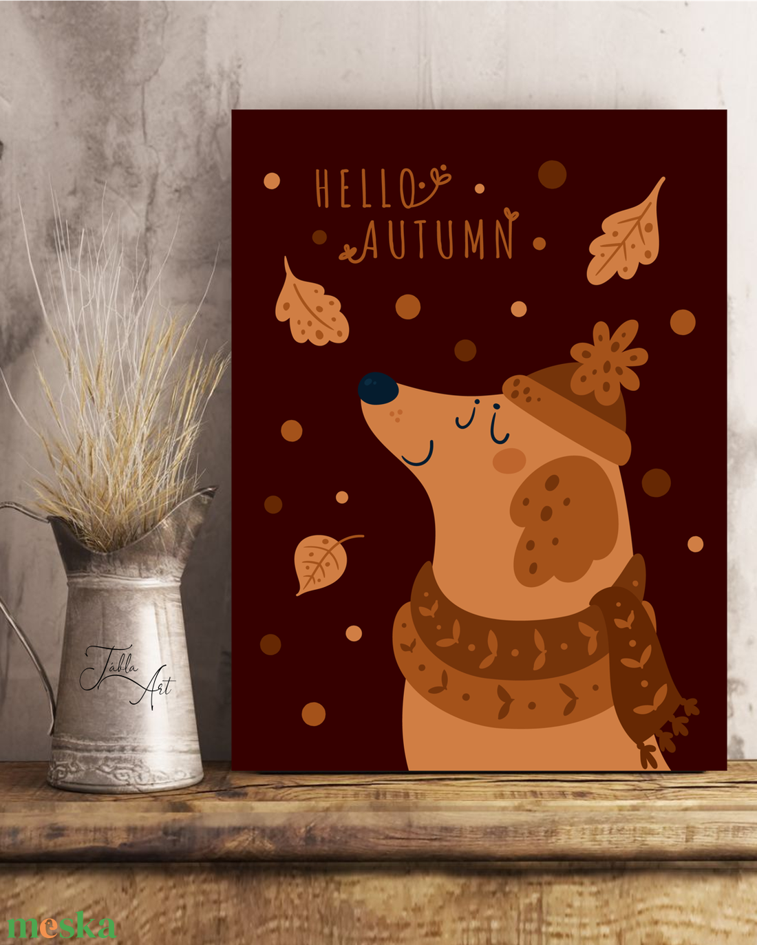Hello autumn - kutya 40x30 cm őszi fa tábla - otthon & lakás - dekoráció - Meska.hu