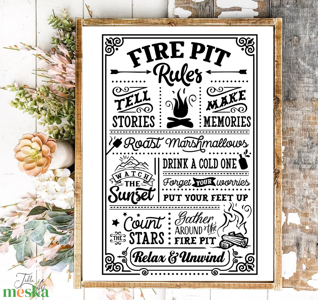 Fire Pit Rules 40x30 cm fa tábla Meska.hu