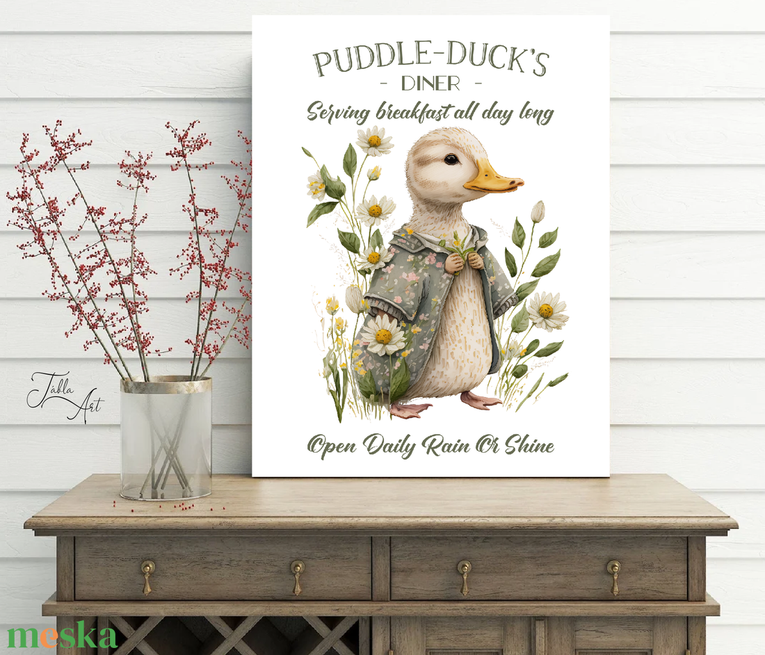 Puddle duck's diner 40x30 cm fa tábla vagy vászonkép többféle méretben, tavasz, húsvét - otthon & életmód - dekoráció - kép & falikép - táblakép - Meska.hu