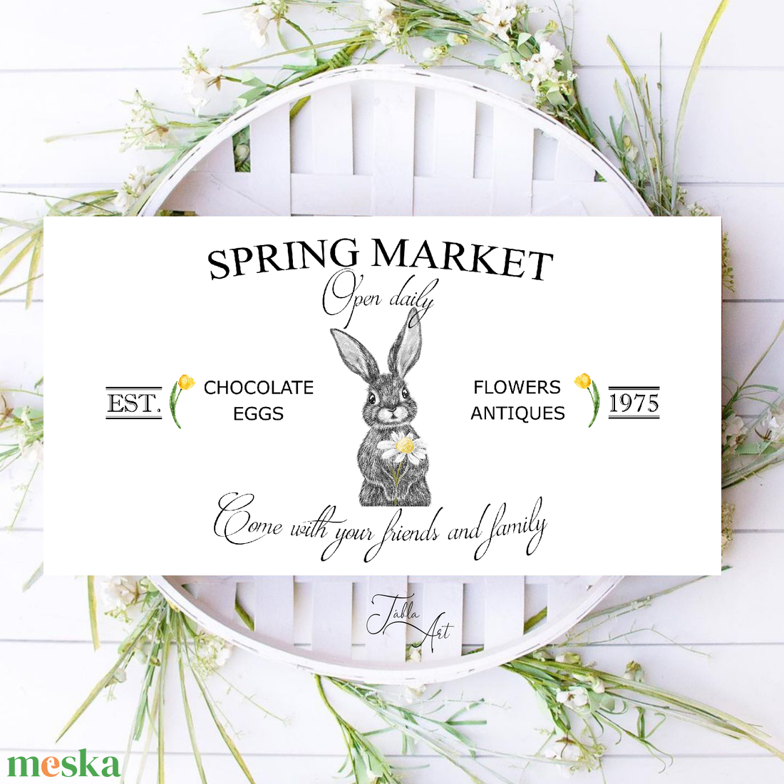 Spring market - nyuszi 40x20 cm fa tábla, húsvét - otthon & életmód - dekoráció - kép & falikép - táblakép - Meska.hu