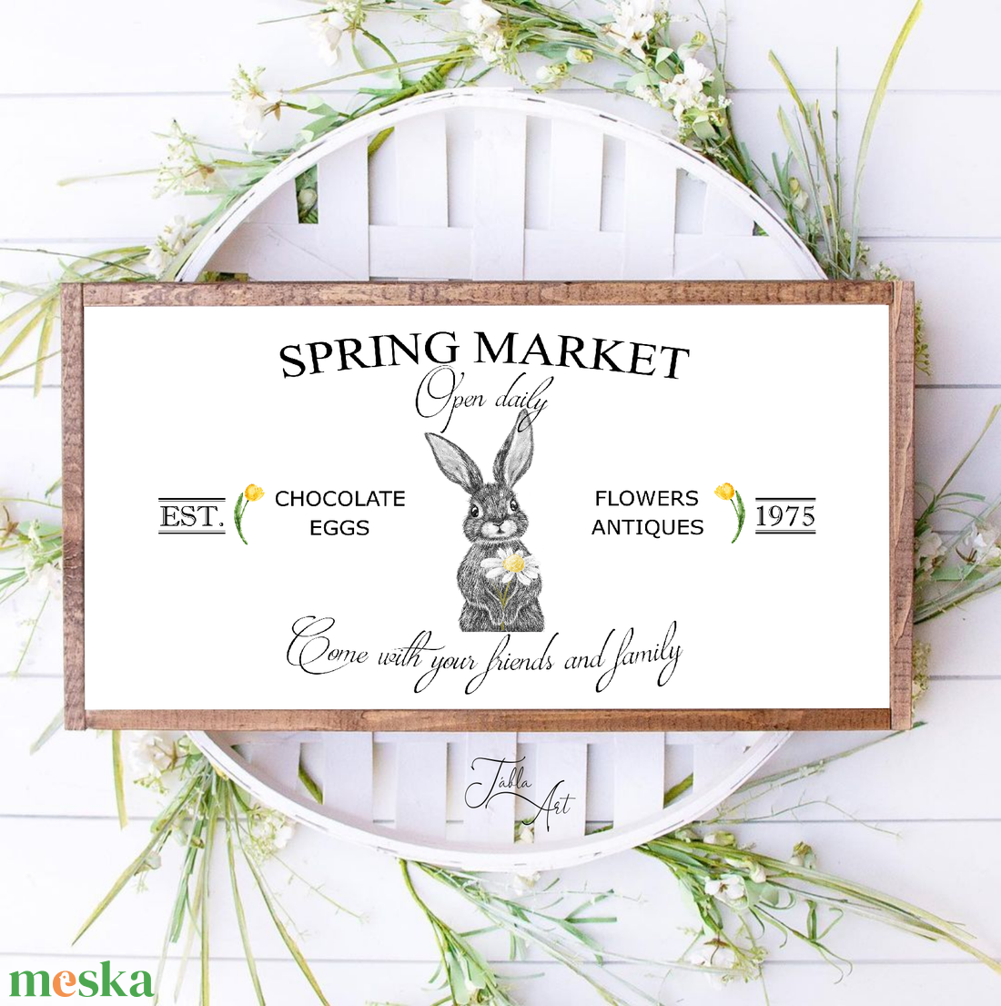 Spring market - nyuszi 40x20 cm fa tábla, húsvét - otthon & életmód - dekoráció - kép & falikép - táblakép - Meska.hu