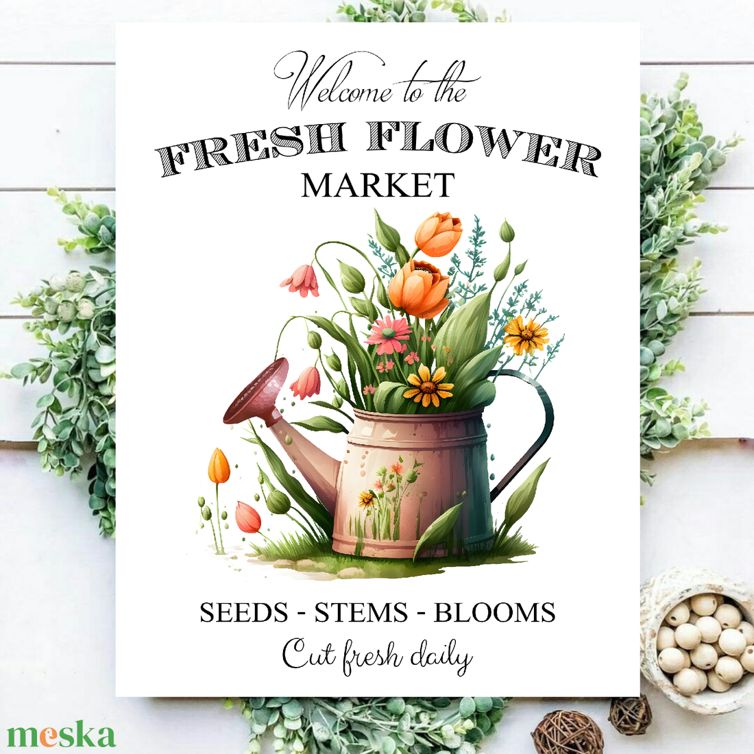 Welcome to the flower market - kanna 30x20 cm vagy 40x30 cm fa tábla vagy vászonkép több méretben, tavasz, húsvét - otthon & életmód - dekoráció - kép & falikép - táblakép - Meska.hu