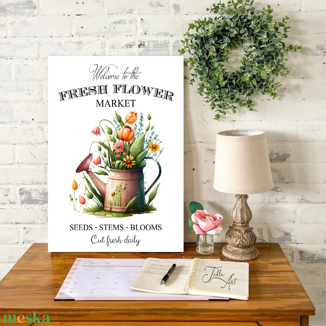Welcome to the flower market - kanna 30x20 cm vagy 40x30 cm fa tábla vagy vászonkép több méretben, tavasz, húsvét - otthon & életmód - dekoráció - kép & falikép - táblakép - Meska.hu