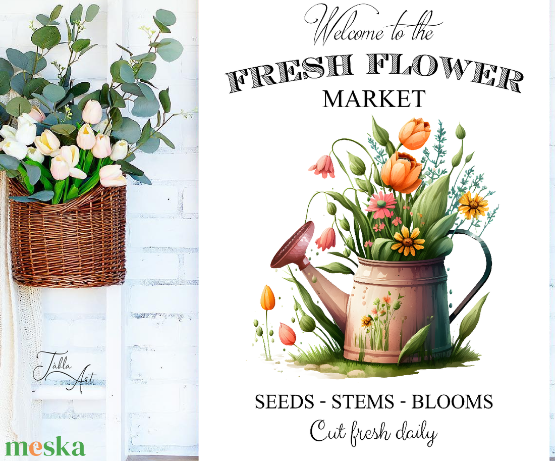 Welcome to the flower market - kanna 30x20 cm vagy 40x30 cm fa tábla vagy vászonkép több méretben, tavasz, húsvét - otthon & életmód - dekoráció - kép & falikép - táblakép - Meska.hu