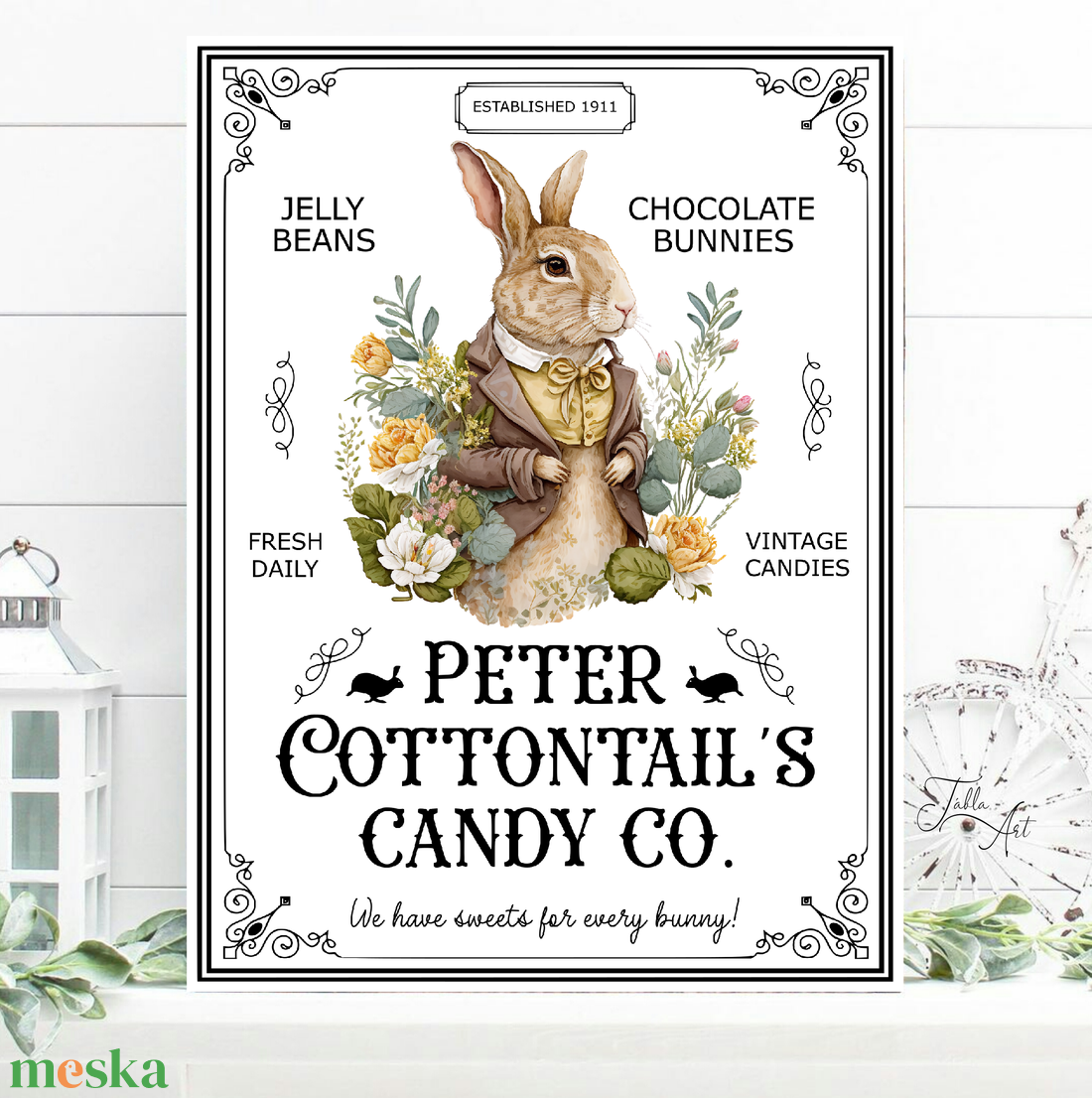 We have sweets for every bunny (Péter nyuszi) 40x30 cm fa tábla vagy vászonkép különböző méretben, tavasz, húsvét - otthon & életmód - dekoráció - kép & falikép - táblakép - Meska.hu