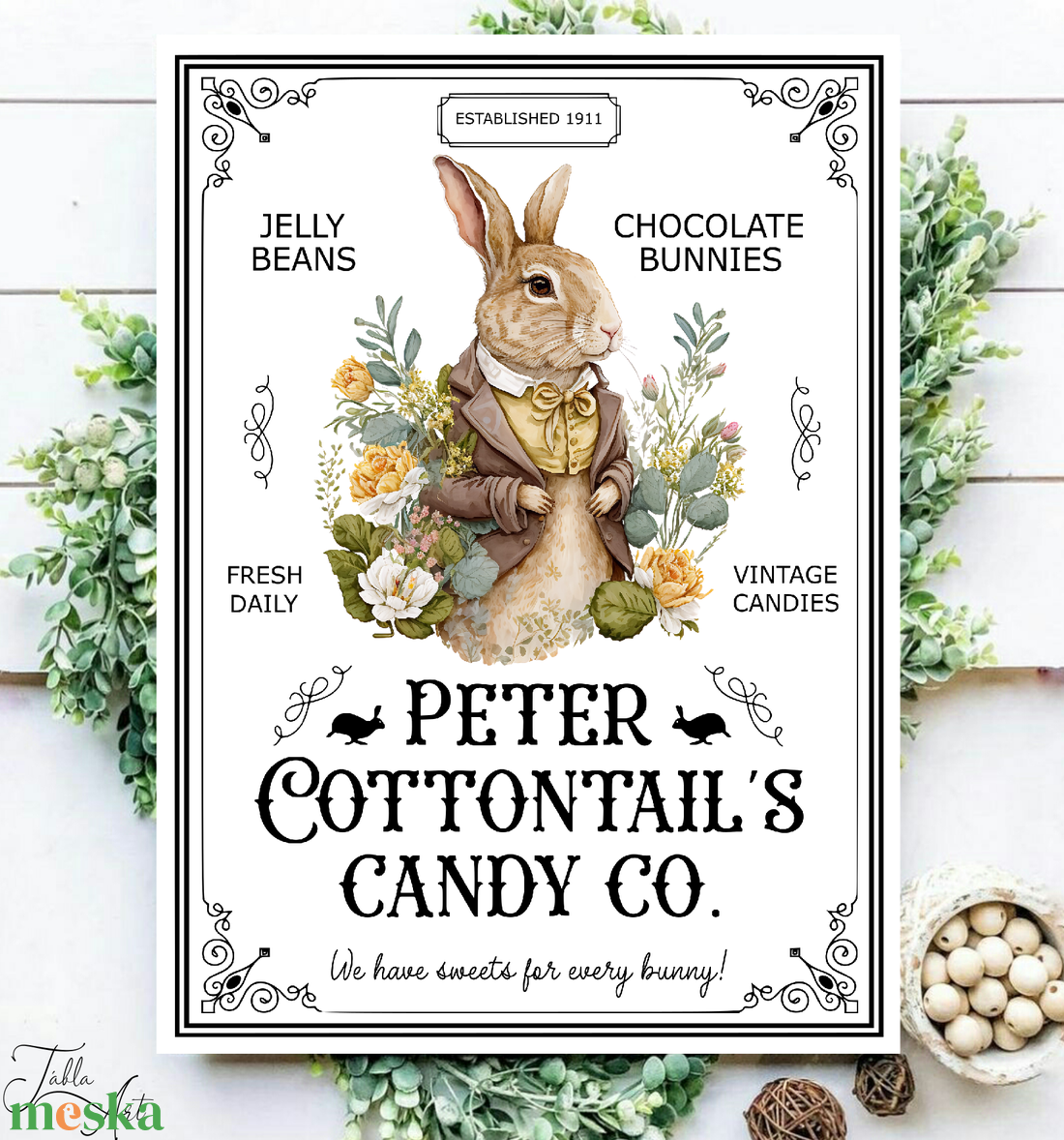 We have sweets for every bunny (Péter nyuszi) 40x30 cm fa tábla vagy vászonkép különböző méretben, tavasz, húsvét - otthon & életmód - dekoráció - kép & falikép - táblakép - Meska.hu