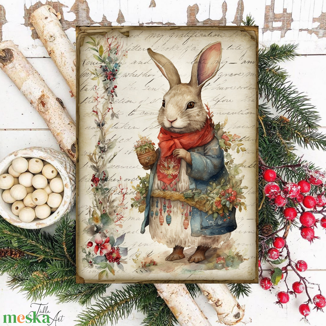 Karácsonyi nyuszi fiú  - Karácsonyi vászonkép különböző méretben - otthon & életmód - dekoráció - kép & falikép - táblakép - Meska.hu