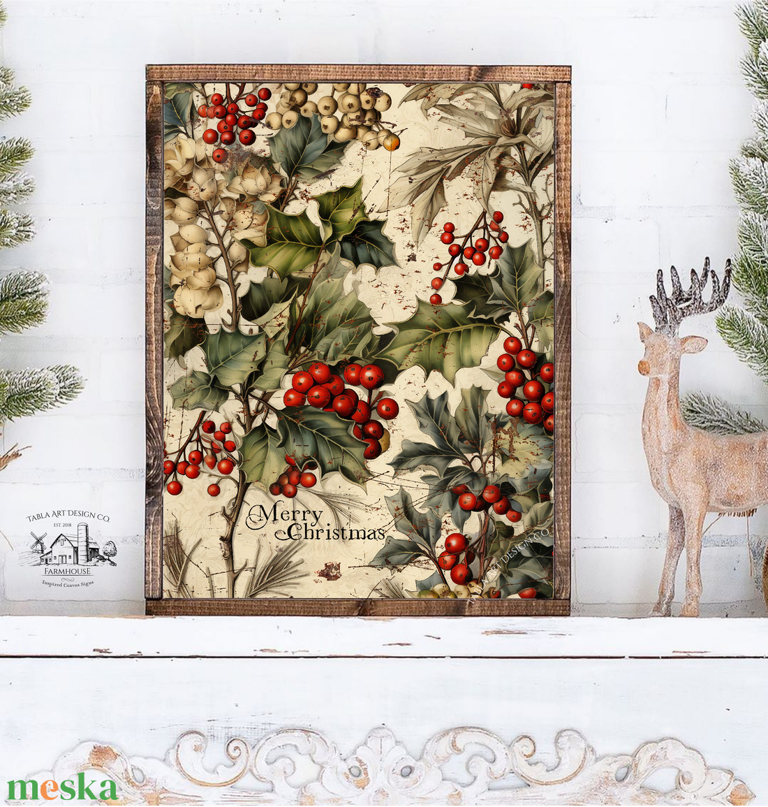 Merry Christmas (piros bogyók) - karácsonyi vászonkép különböző méretben - otthon & életmód - dekoráció - kép & falikép - táblakép - Meska.hu