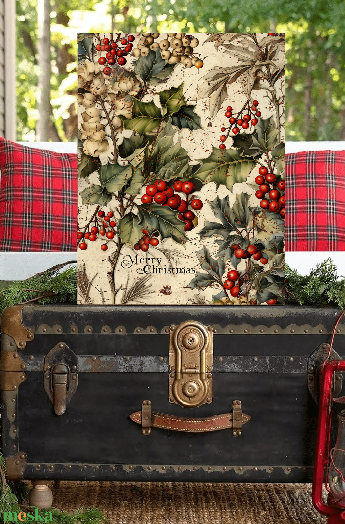 Merry Christmas (piros bogyók) - karácsonyi vászonkép különböző méretben - otthon & életmód - dekoráció - kép & falikép - táblakép - Meska.hu